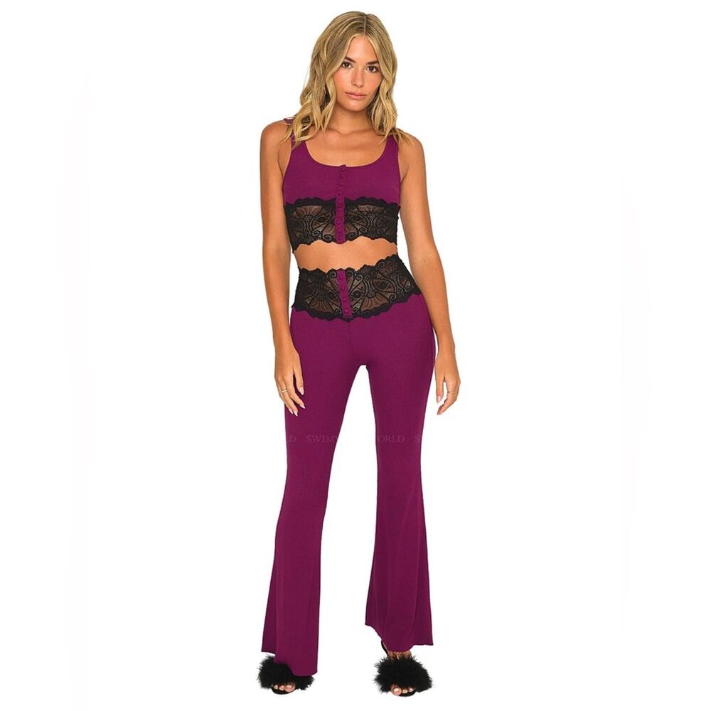 New Beach Bunny Anise Lace Tank Top Oxblood Purple Women’s Medium Ribbed Stretch